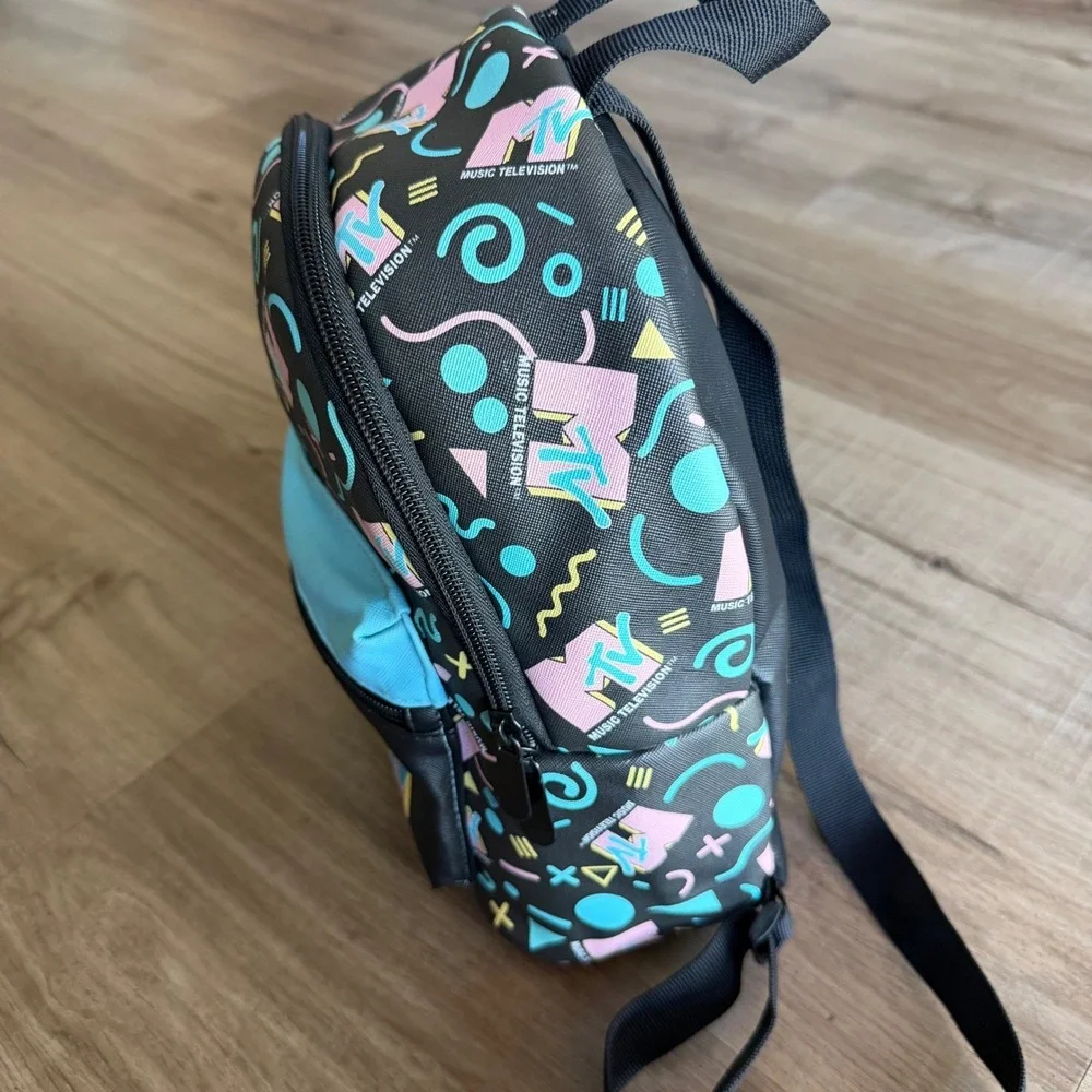 MTV Music Television Mini Backpack Black 90s Retro Geometric Print 2021 RN115665